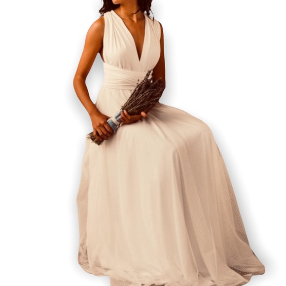 New Twobirds x BHLDN Ginger Convertible Sz B / Fits 14 - 24 Ivory Maxi Wedding - Picture 6 of 17
